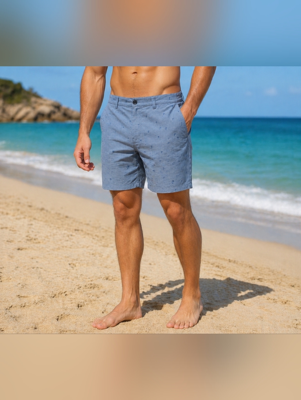 TravisMathew Blue Patterned Swim Shorts